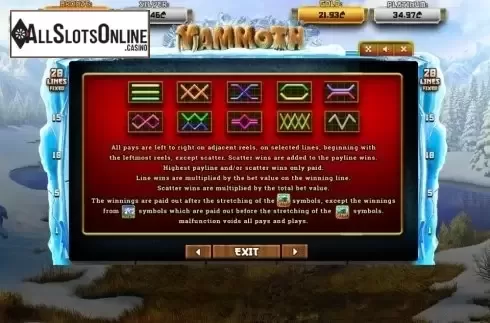 Paytable 3. Mammoth (Betsense) from Betsense