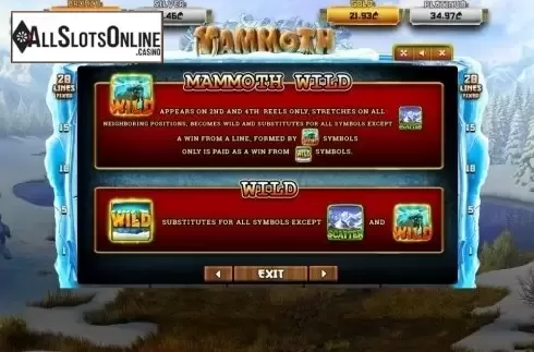 Paytable 2. Mammoth (Betsense) from Betsense