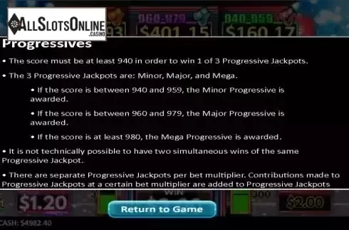 Progressive Jacpots screen