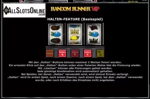Paytable 3. Random Runner VIP from Greentube