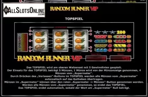 Paytable 4. Random Runner VIP from Greentube