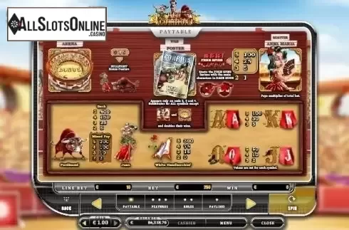 Paytable. Red Corrida from Oryx