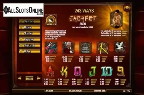 Paytable 1. Shaolin Spin from iSoftBet
