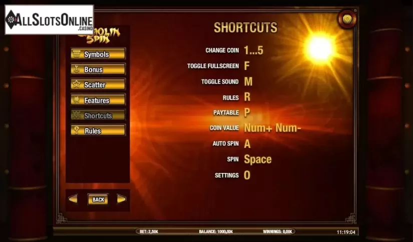 Paytable 5. Shaolin Spin from iSoftBet