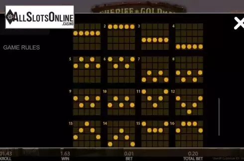 Paylines screen