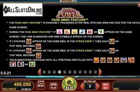 Fade away feature screen