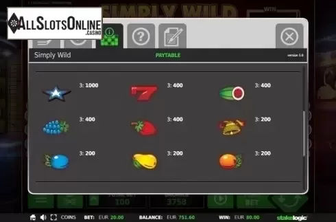 Paytable 2. Simply Wild (StakeLogic) from StakeLogic