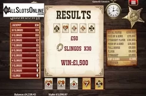 Win screen. Slingo Showdown from Slingo Originals