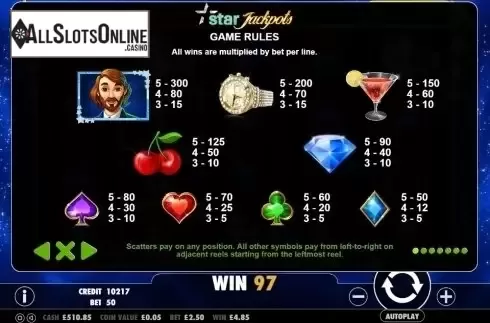 Paytable 1. Star Jackpots from Pragmatic Play