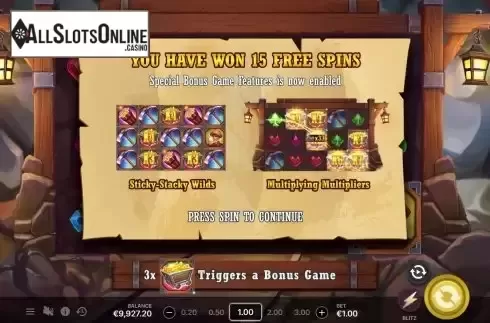 Free Spins screen