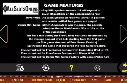 Game Feature screen