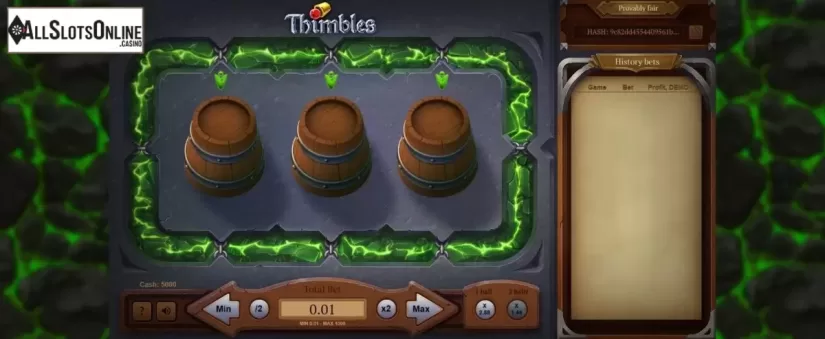 reel screen. Thimbles from Evoplay Entertainment