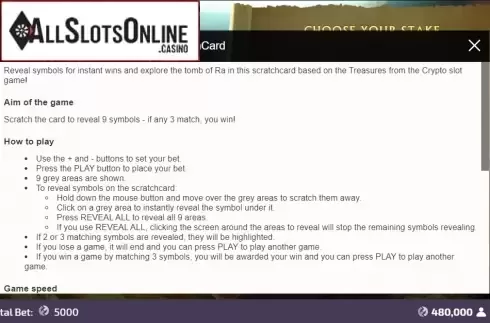 Info. Treasures From The Crypto Scratchcard from FunFair
