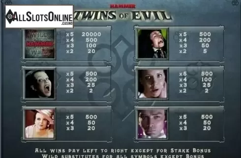 Paytable 1. Twins of Evil from Gamesys