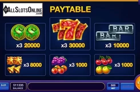 Paytable screen. Upper Hot from InBet Games