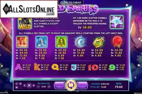 Paytable. Wild Fairies from EAgaming