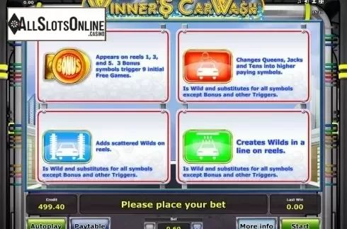 Paytable 3. Winner´s Car Wash from Greentube