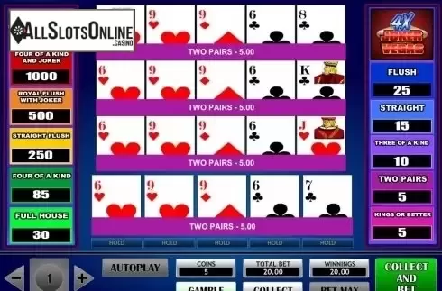 Game Screen. 4x Vegas Joker Poker from iSoftBet