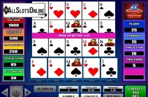 Game Screen. 4x Vegas Joker Poker from iSoftBet