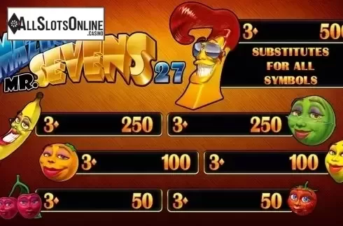 Paytable. Amazing Mr Sevens from Merkur
