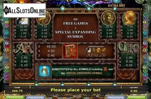 Paytable 1. Book of Stars from Greentube