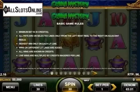 Paytable 1. China Mystery from Nektan