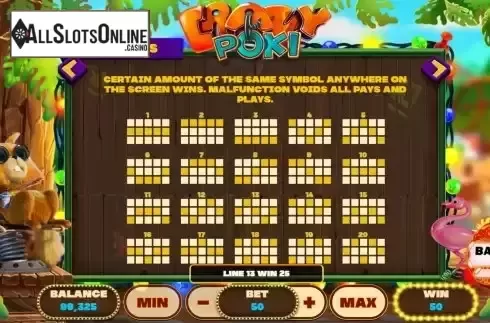 Pay lines screen