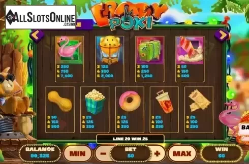 Paytable screen