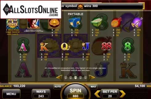 Paytable. Dancing Beauty from Spin Games