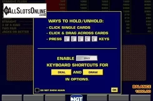 Game Screen 1. Double Bonus Poker Game King from IGT