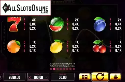 Paytable1. Fruiti XXL from SYNOT