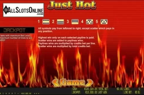 Paytable 2. Just Hot HD from World Match