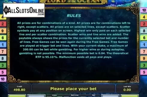 Paytable 3. Lord of the Ocean from Greentube