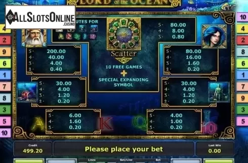 Paytable 1. Lord of the Ocean from Greentube