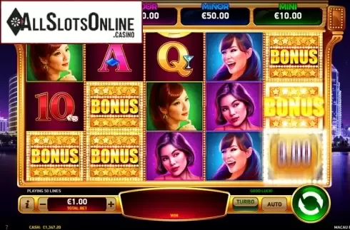 Bonus win screen. Macau Beauties from Ruby Play