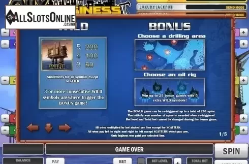 Paytable 1. Oily Business from Play'n Go