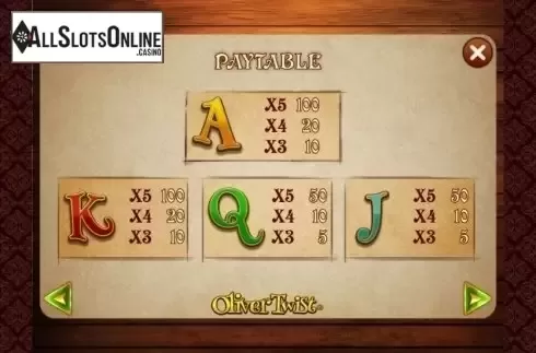 Paytable 2. Oliver Twist from Endemol Games