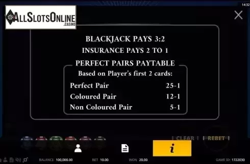 Paytable screen