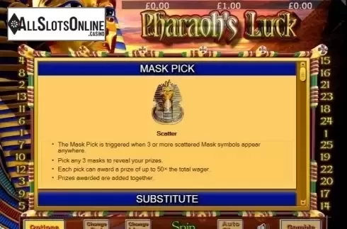Mask Pick. Pharaohs Luck from Eyecon
