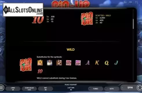 Paytable and wild screen