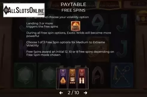 Free Spins screen