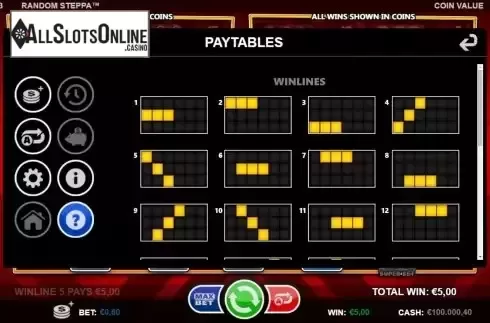 Paylines screen