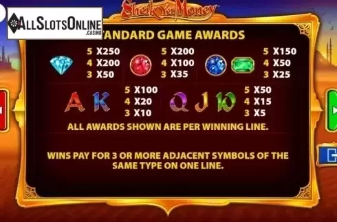 Paytable 1. Sheik Yer Money from Barcrest
