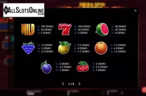 Paytable screen