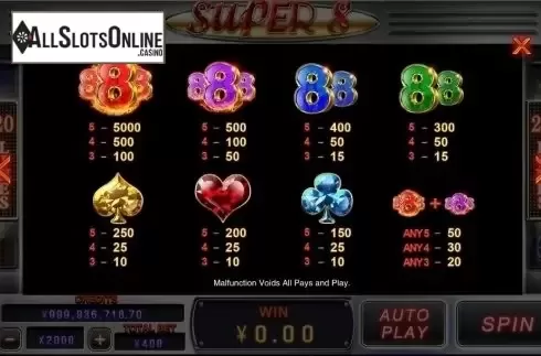 Paytable. Super 8 (CQ9 Gaming) from CQ9Gaming