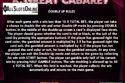 Paytable 4. The Great Cabaret from Casino Technology