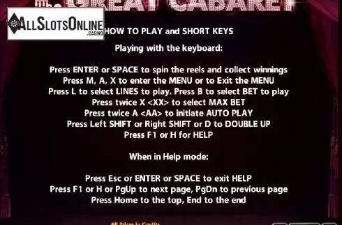 Paytable 5. The Great Cabaret from Casino Technology