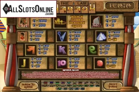 Paytable 1. The Last Pharoah from Saucify