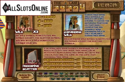 Paytable 2. The Last Pharoah from Saucify