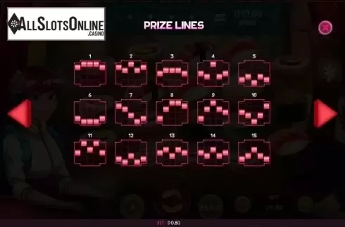 Paylines screen. Tomoe's Sushi Bar from Triple Cherry